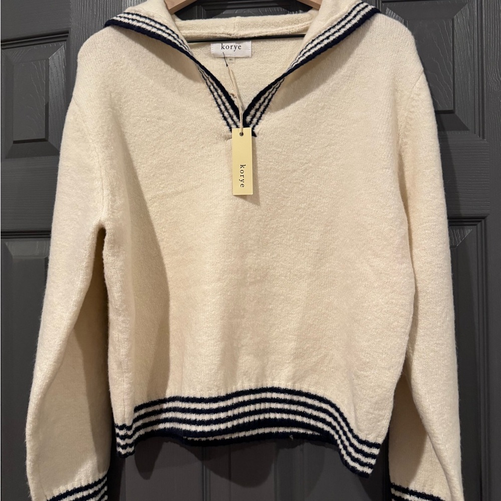 Korye Striped Contrast Cream Sweater with Navy Accents